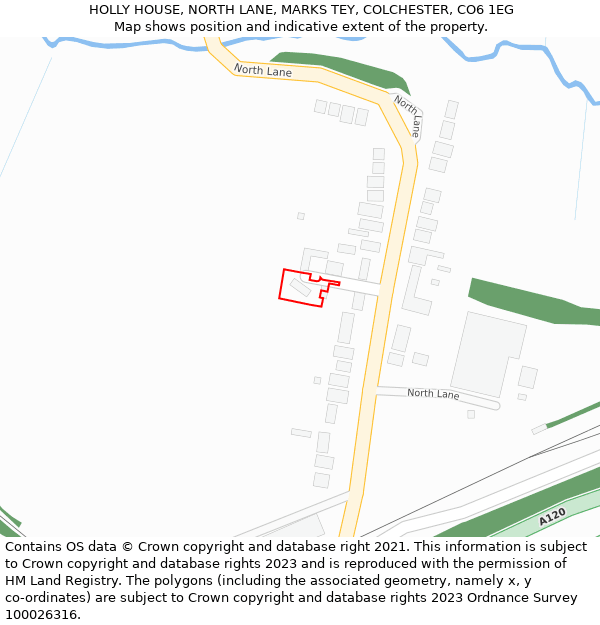 HOLLY HOUSE, NORTH LANE, MARKS TEY, COLCHESTER, CO6 1EG: Location map and indicative extent of plot