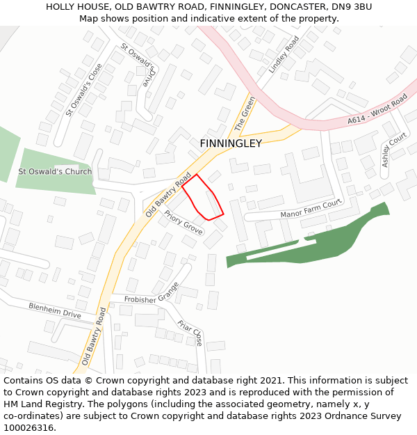 HOLLY HOUSE, OLD BAWTRY ROAD, FINNINGLEY, DONCASTER, DN9 3BU: Location map and indicative extent of plot