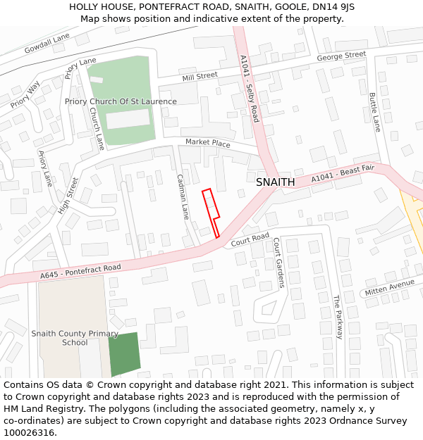 HOLLY HOUSE, PONTEFRACT ROAD, SNAITH, GOOLE, DN14 9JS: Location map and indicative extent of plot