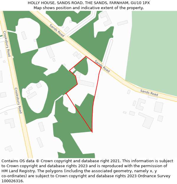 HOLLY HOUSE, SANDS ROAD, THE SANDS, FARNHAM, GU10 1PX: Location map and indicative extent of plot