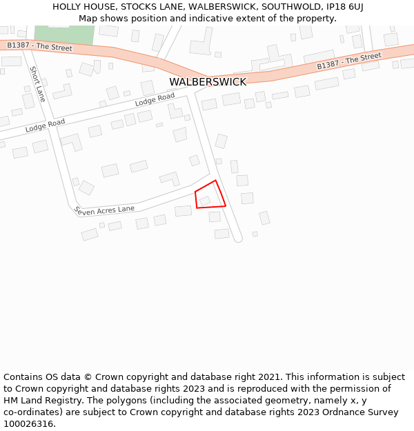 HOLLY HOUSE, STOCKS LANE, WALBERSWICK, SOUTHWOLD, IP18 6UJ: Location map and indicative extent of plot