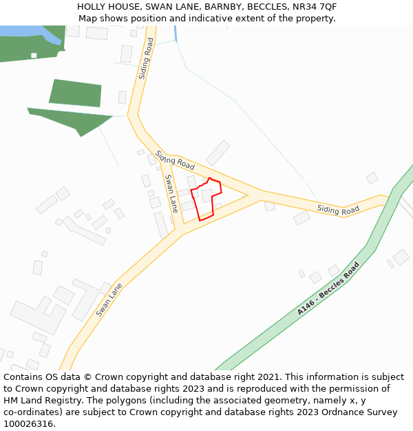 HOLLY HOUSE, SWAN LANE, BARNBY, BECCLES, NR34 7QF: Location map and indicative extent of plot