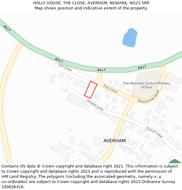 HOLLY HOUSE, THE CLOSE, AVERHAM, NEWARK, NG23 5RP: Location map and indicative extent of plot