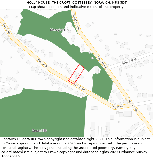 HOLLY HOUSE, THE CROFT, COSTESSEY, NORWICH, NR8 5DT: Location map and indicative extent of plot