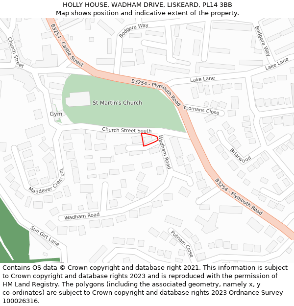 HOLLY HOUSE, WADHAM DRIVE, LISKEARD, PL14 3BB: Location map and indicative extent of plot