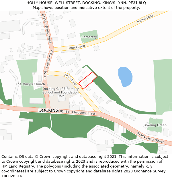 HOLLY HOUSE, WELL STREET, DOCKING, KING'S LYNN, PE31 8LQ: Location map and indicative extent of plot