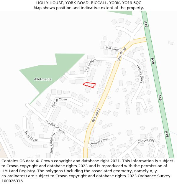 HOLLY HOUSE, YORK ROAD, RICCALL, YORK, YO19 6QG: Location map and indicative extent of plot