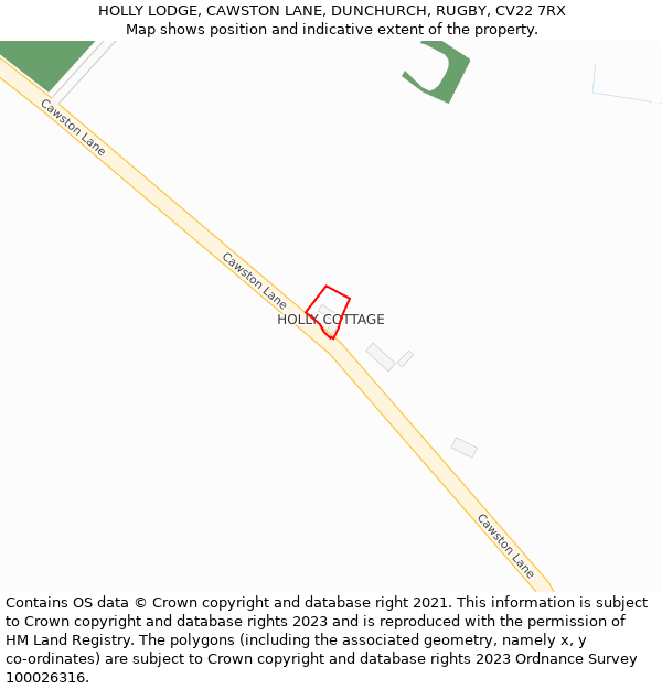 HOLLY LODGE, CAWSTON LANE, DUNCHURCH, RUGBY, CV22 7RX: Location map and indicative extent of plot