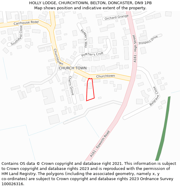 HOLLY LODGE, CHURCHTOWN, BELTON, DONCASTER, DN9 1PB: Location map and indicative extent of plot