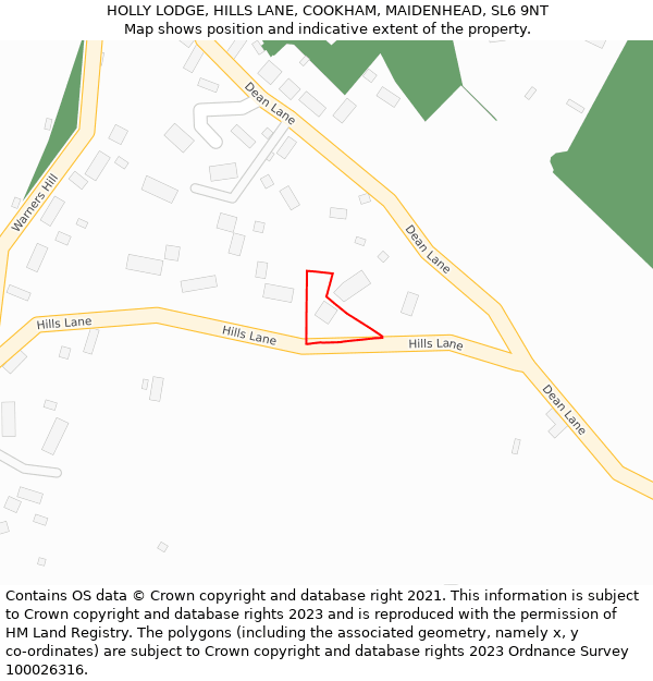 HOLLY LODGE, HILLS LANE, COOKHAM, MAIDENHEAD, SL6 9NT: Location map and indicative extent of plot