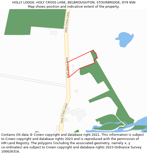 HOLLY LODGE, HOLY CROSS LANE, BELBROUGHTON, STOURBRIDGE, DY9 9SN: Location map and indicative extent of plot