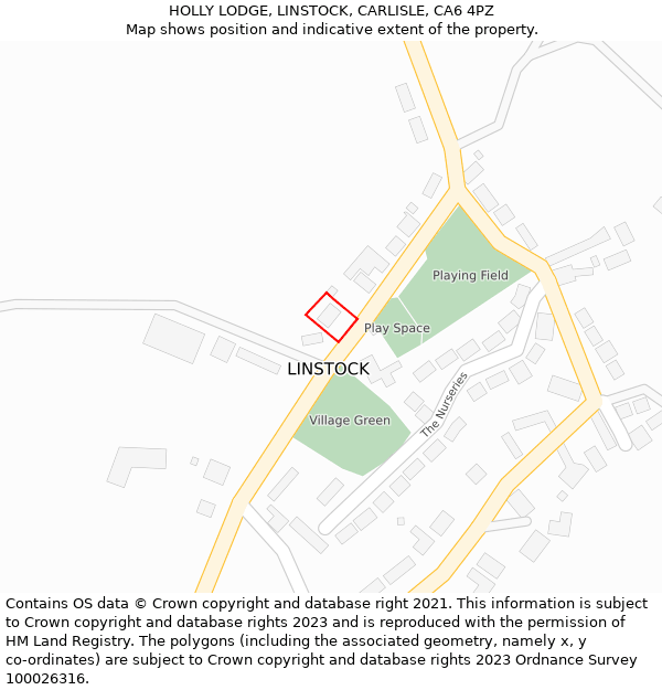 HOLLY LODGE, LINSTOCK, CARLISLE, CA6 4PZ: Location map and indicative extent of plot