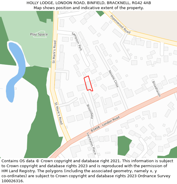 HOLLY LODGE, LONDON ROAD, BINFIELD, BRACKNELL, RG42 4AB: Location map and indicative extent of plot