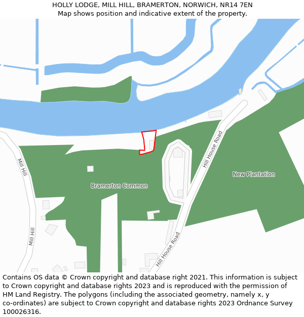HOLLY LODGE, MILL HILL, BRAMERTON, NORWICH, NR14 7EN: Location map and indicative extent of plot