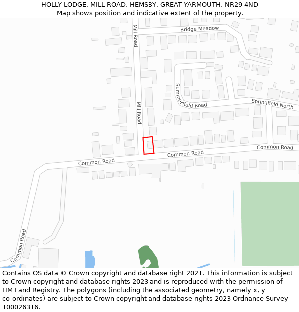 HOLLY LODGE, MILL ROAD, HEMSBY, GREAT YARMOUTH, NR29 4ND: Location map and indicative extent of plot