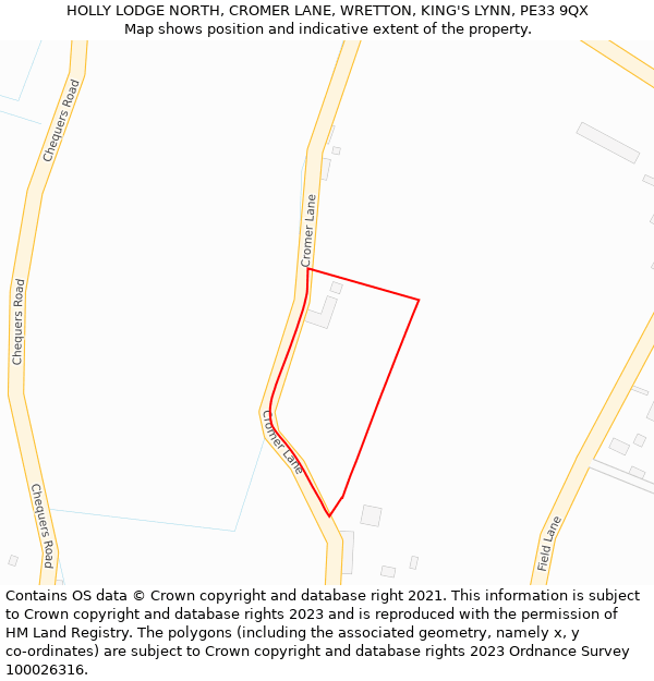 HOLLY LODGE NORTH, CROMER LANE, WRETTON, KING'S LYNN, PE33 9QX: Location map and indicative extent of plot