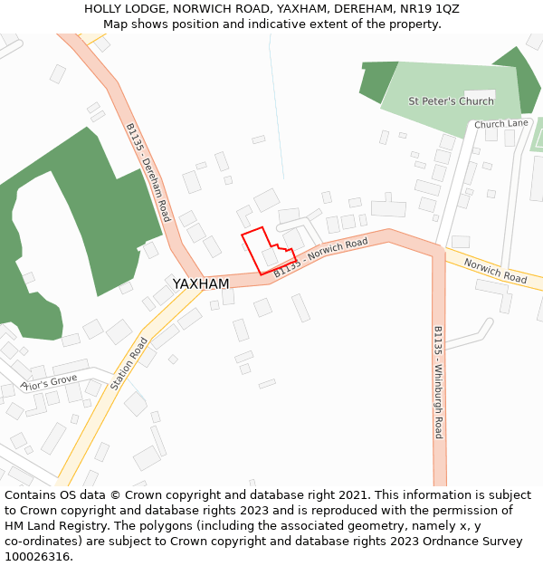 HOLLY LODGE, NORWICH ROAD, YAXHAM, DEREHAM, NR19 1QZ: Location map and indicative extent of plot