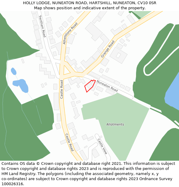 HOLLY LODGE, NUNEATON ROAD, HARTSHILL, NUNEATON, CV10 0SR: Location map and indicative extent of plot