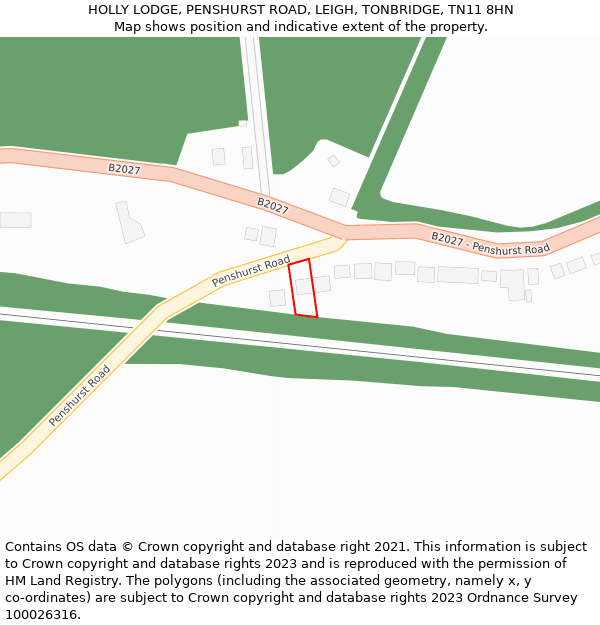 HOLLY LODGE, PENSHURST ROAD, LEIGH, TONBRIDGE, TN11 8HN: Location map and indicative extent of plot