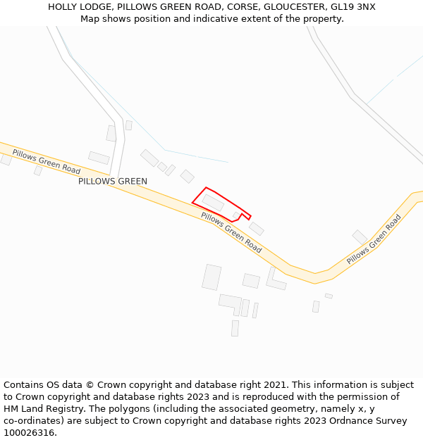 HOLLY LODGE, PILLOWS GREEN ROAD, CORSE, GLOUCESTER, GL19 3NX: Location map and indicative extent of plot