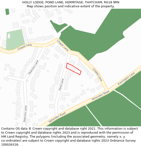 HOLLY LODGE, POND LANE, HERMITAGE, THATCHAM, RG18 9RN: Location map and indicative extent of plot