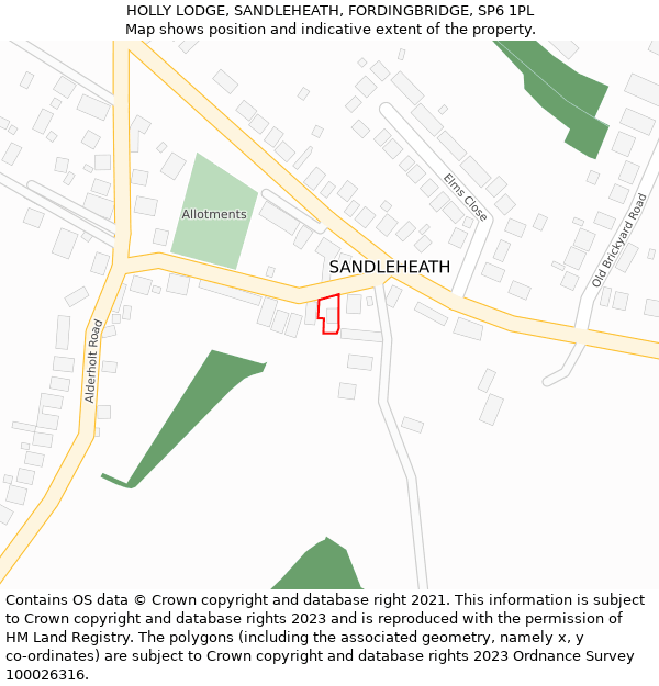 HOLLY LODGE, SANDLEHEATH, FORDINGBRIDGE, SP6 1PL: Location map and indicative extent of plot