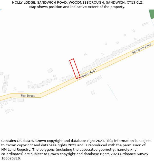 HOLLY LODGE, SANDWICH ROAD, WOODNESBOROUGH, SANDWICH, CT13 0LZ: Location map and indicative extent of plot