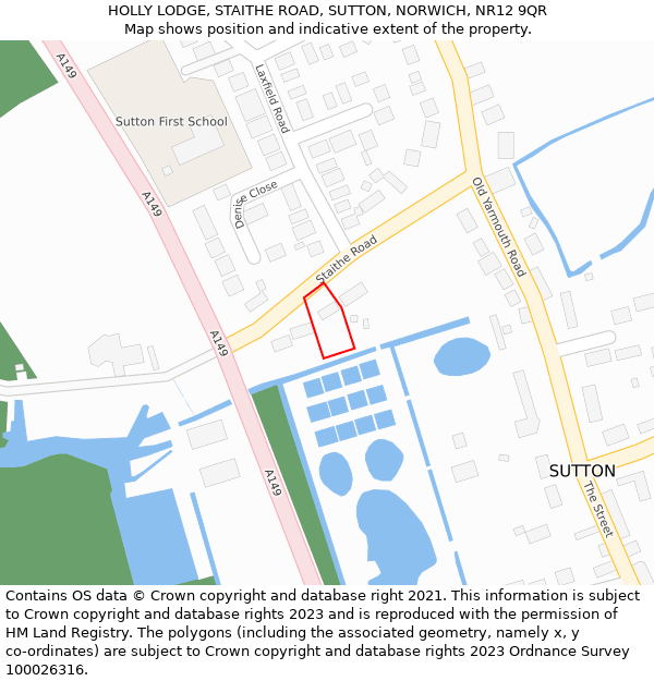 HOLLY LODGE, STAITHE ROAD, SUTTON, NORWICH, NR12 9QR: Location map and indicative extent of plot