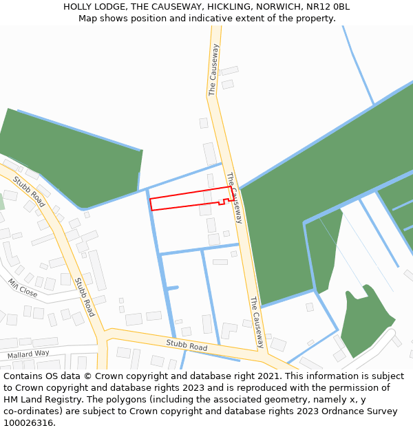 HOLLY LODGE, THE CAUSEWAY, HICKLING, NORWICH, NR12 0BL: Location map and indicative extent of plot
