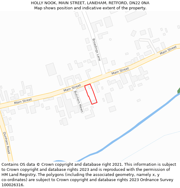 HOLLY NOOK, MAIN STREET, LANEHAM, RETFORD, DN22 0NA: Location map and indicative extent of plot