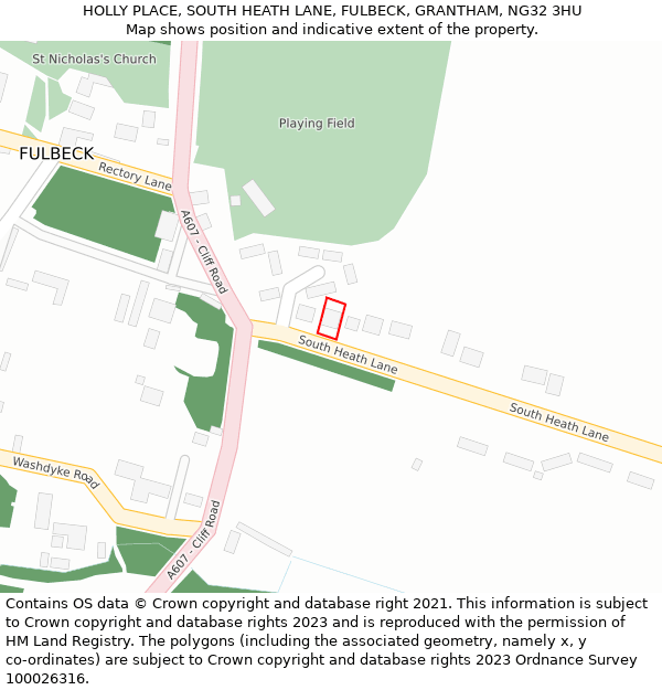 HOLLY PLACE, SOUTH HEATH LANE, FULBECK, GRANTHAM, NG32 3HU: Location map and indicative extent of plot