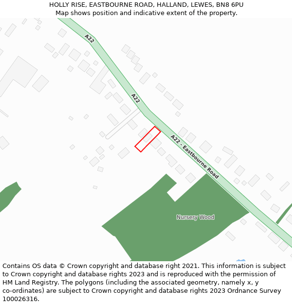 HOLLY RISE, EASTBOURNE ROAD, HALLAND, LEWES, BN8 6PU: Location map and indicative extent of plot