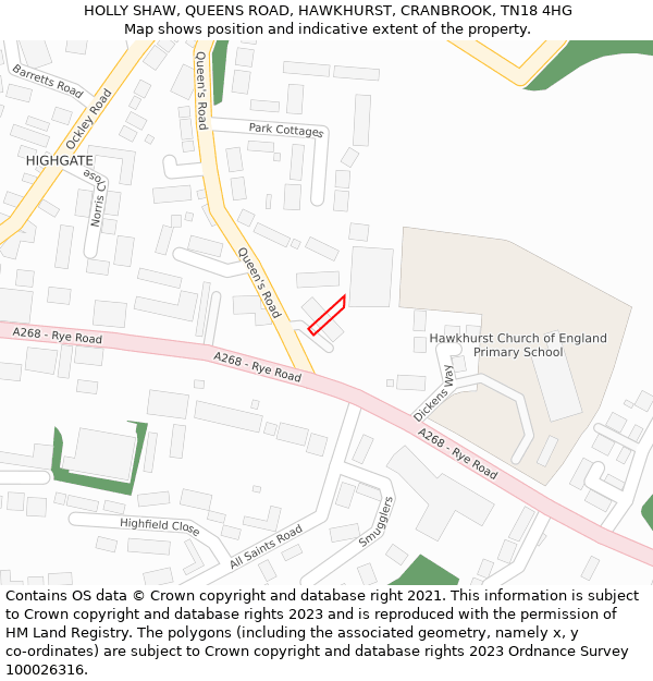 HOLLY SHAW, QUEENS ROAD, HAWKHURST, CRANBROOK, TN18 4HG: Location map and indicative extent of plot