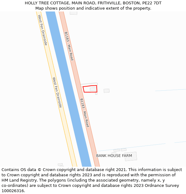 HOLLY TREE COTTAGE, MAIN ROAD, FRITHVILLE, BOSTON, PE22 7DT: Location map and indicative extent of plot