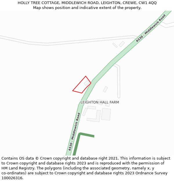 HOLLY TREE COTTAGE, MIDDLEWICH ROAD, LEIGHTON, CREWE, CW1 4QQ: Location map and indicative extent of plot