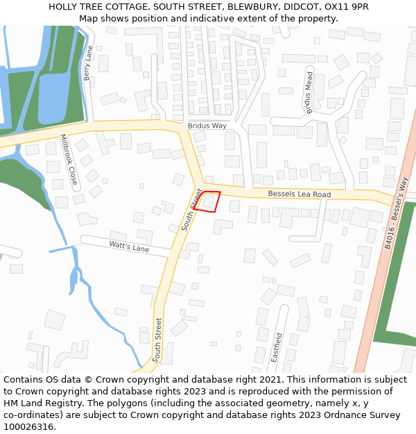 HOLLY TREE COTTAGE, SOUTH STREET, BLEWBURY, DIDCOT, OX11 9PR: Location map and indicative extent of plot