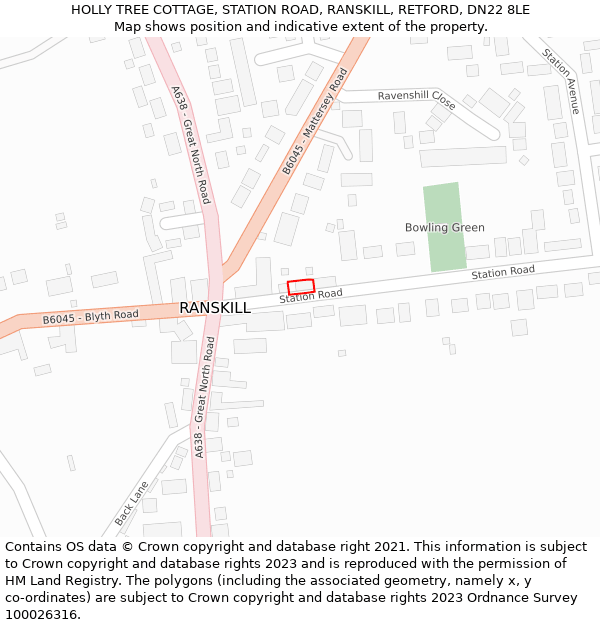 HOLLY TREE COTTAGE, STATION ROAD, RANSKILL, RETFORD, DN22 8LE: Location map and indicative extent of plot