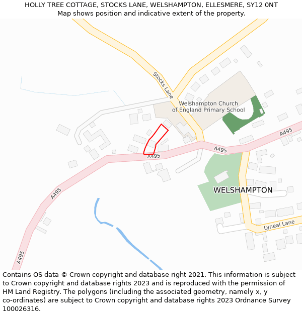 HOLLY TREE COTTAGE, STOCKS LANE, WELSHAMPTON, ELLESMERE, SY12 0NT: Location map and indicative extent of plot