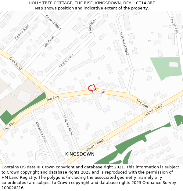 HOLLY TREE COTTAGE, THE RISE, KINGSDOWN, DEAL, CT14 8BE: Location map and indicative extent of plot