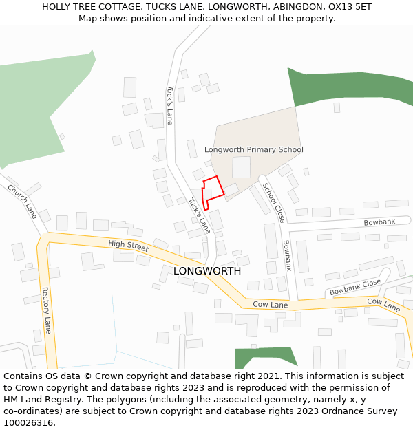 HOLLY TREE COTTAGE, TUCKS LANE, LONGWORTH, ABINGDON, OX13 5ET: Location map and indicative extent of plot