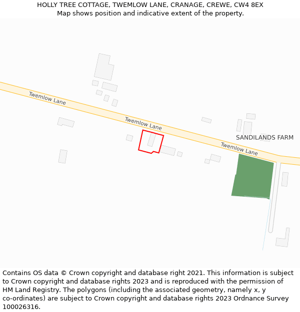 HOLLY TREE COTTAGE, TWEMLOW LANE, CRANAGE, CREWE, CW4 8EX: Location map and indicative extent of plot