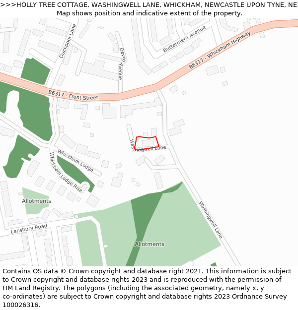 HOLLY TREE COTTAGE, WASHINGWELL LANE, WHICKHAM, NEWCASTLE UPON TYNE, NE16 4HJ: Location map and indicative extent of plot