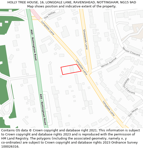 HOLLY TREE HOUSE, 16, LONGDALE LANE, RAVENSHEAD, NOTTINGHAM, NG15 9AD: Location map and indicative extent of plot
