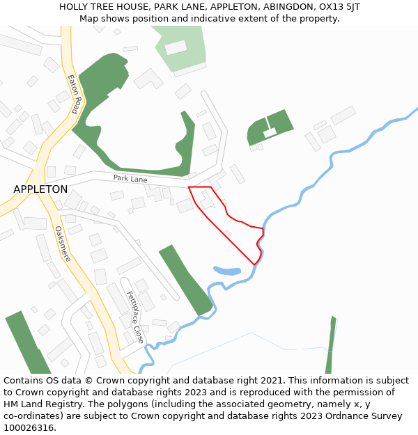 HOLLY TREE HOUSE, PARK LANE, APPLETON, ABINGDON, OX13 5JT: Location map and indicative extent of plot