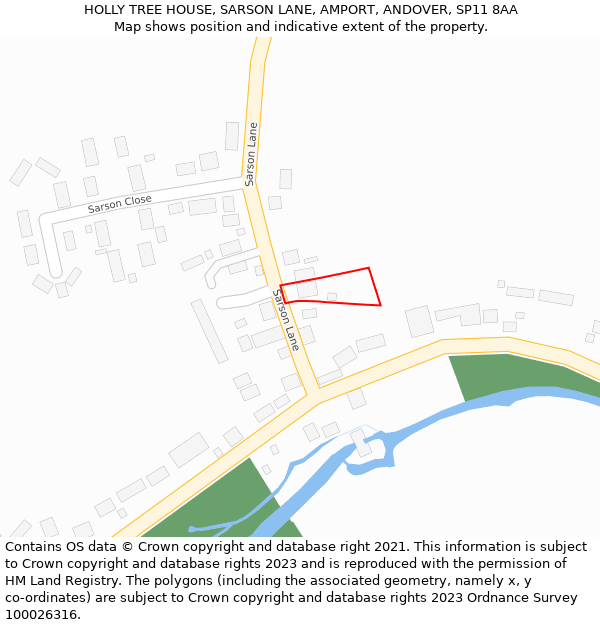 HOLLY TREE HOUSE, SARSON LANE, AMPORT, ANDOVER, SP11 8AA: Location map and indicative extent of plot