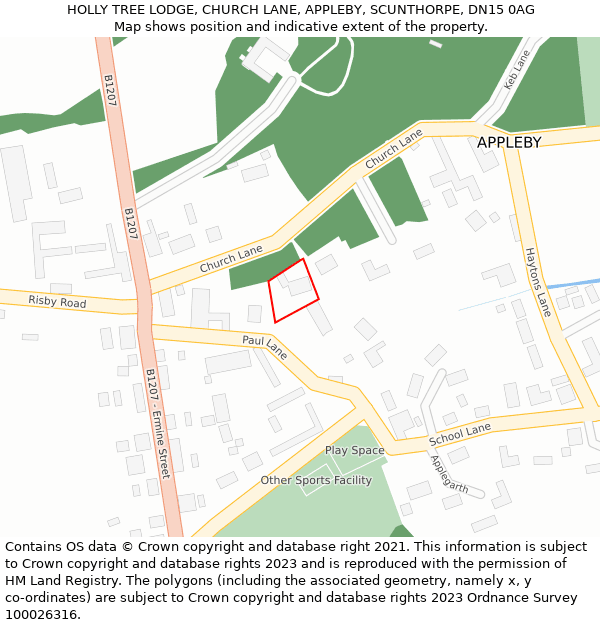 HOLLY TREE LODGE, CHURCH LANE, APPLEBY, SCUNTHORPE, DN15 0AG: Location map and indicative extent of plot
