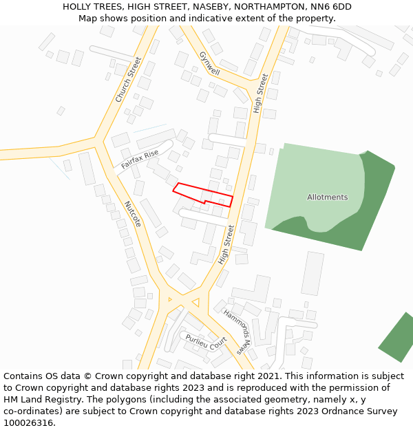 HOLLY TREES, HIGH STREET, NASEBY, NORTHAMPTON, NN6 6DD: Location map and indicative extent of plot