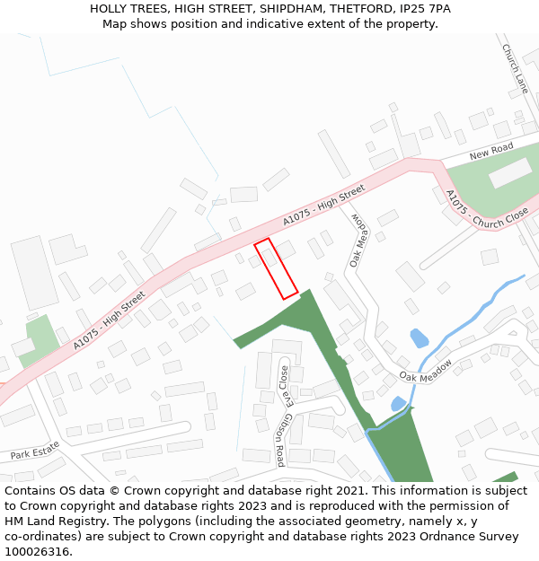 HOLLY TREES, HIGH STREET, SHIPDHAM, THETFORD, IP25 7PA: Location map and indicative extent of plot