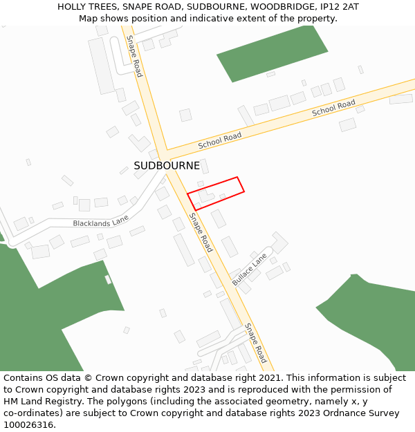 HOLLY TREES, SNAPE ROAD, SUDBOURNE, WOODBRIDGE, IP12 2AT: Location map and indicative extent of plot