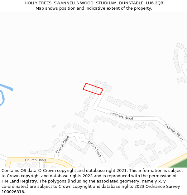 HOLLY TREES, SWANNELLS WOOD, STUDHAM, DUNSTABLE, LU6 2QB: Location map and indicative extent of plot